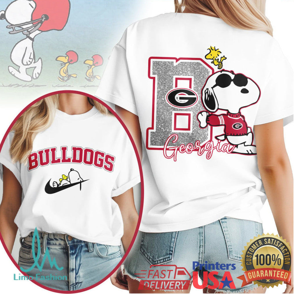 Georgia Bulldogs Snoopy Joe Cool Glitter Letter Graphic T Shirt - Limotees LLC