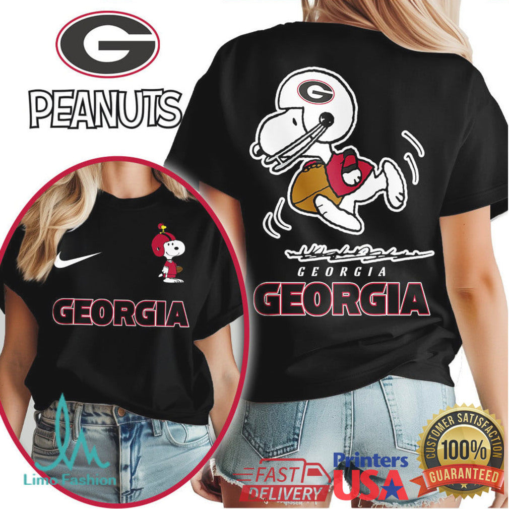 Georgia Bulldogs Snoopy Peanuts Football Fan Graphic T Shirt - Limotees LLC