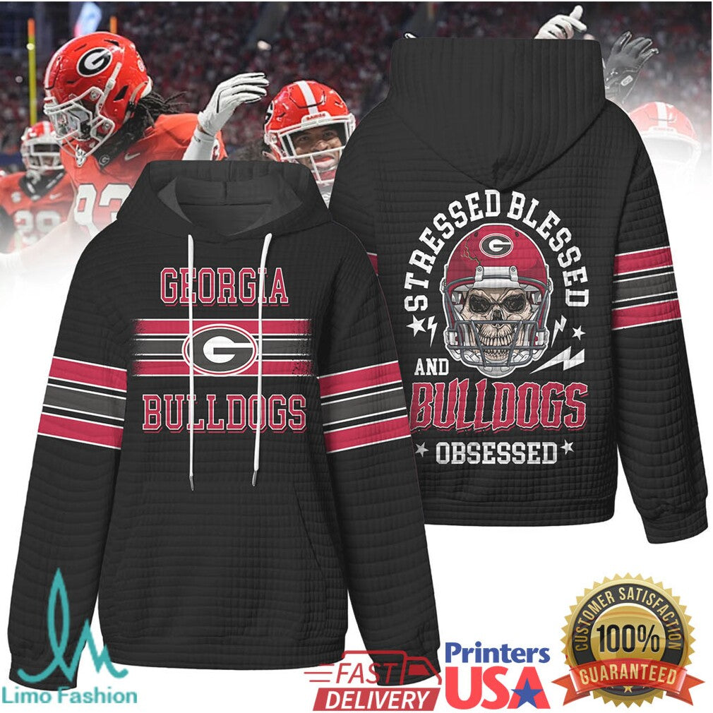Georgia Bulldogs Stressed Blessed Obsessed Quilted T Shirt - Limotees LLC