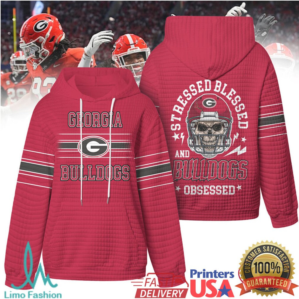 Georgia Bulldogs Stressed Blessed Obsessed Quilted T Shirt - Limotees LLC