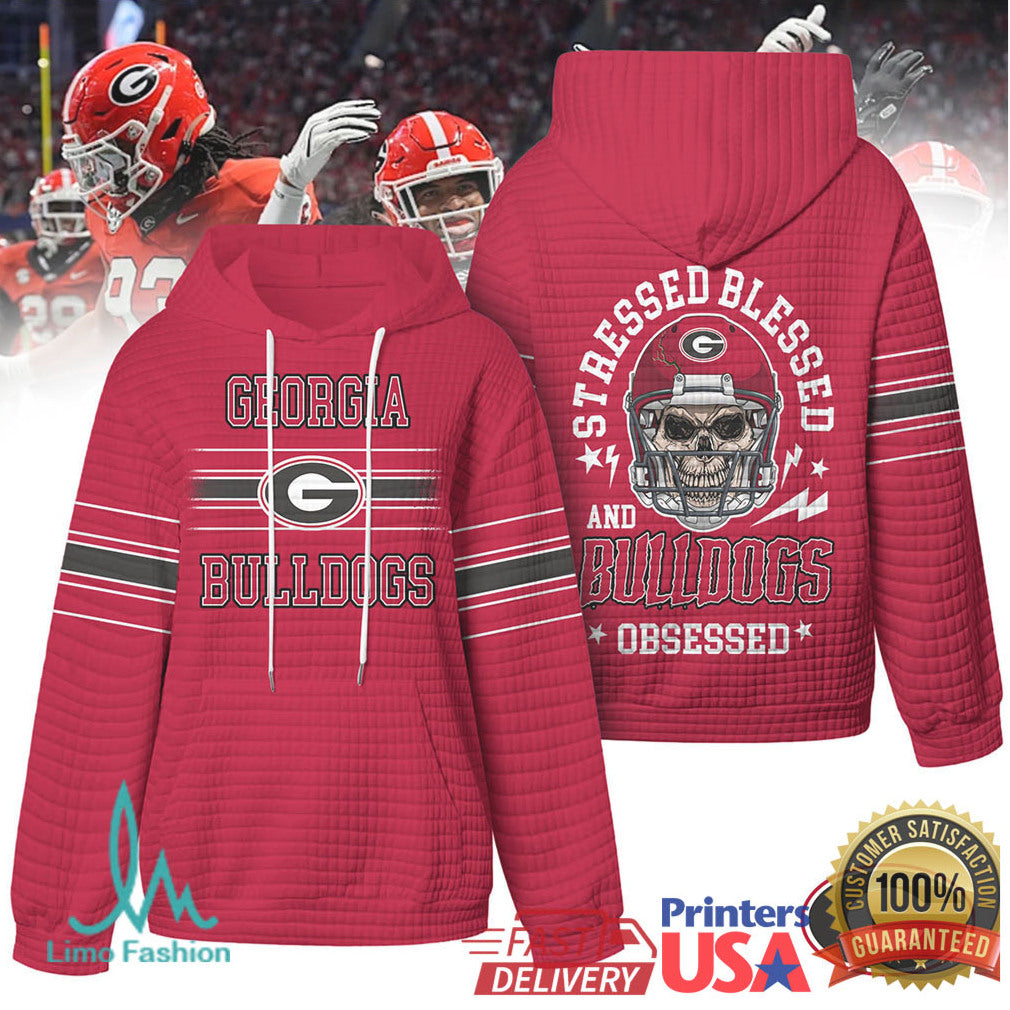 Georgia Bulldogs Stressed Blessed Obsessed Quilted T Shirt - Limotees LLC