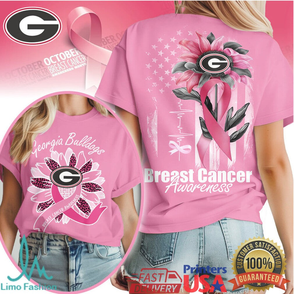 Georgia Bulldogs Sunflower Breast Cancer Awareness T Shirt