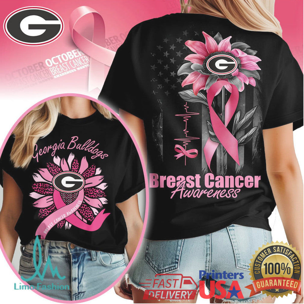Georgia Bulldogs Sunflower Breast Cancer Awareness T Shirt