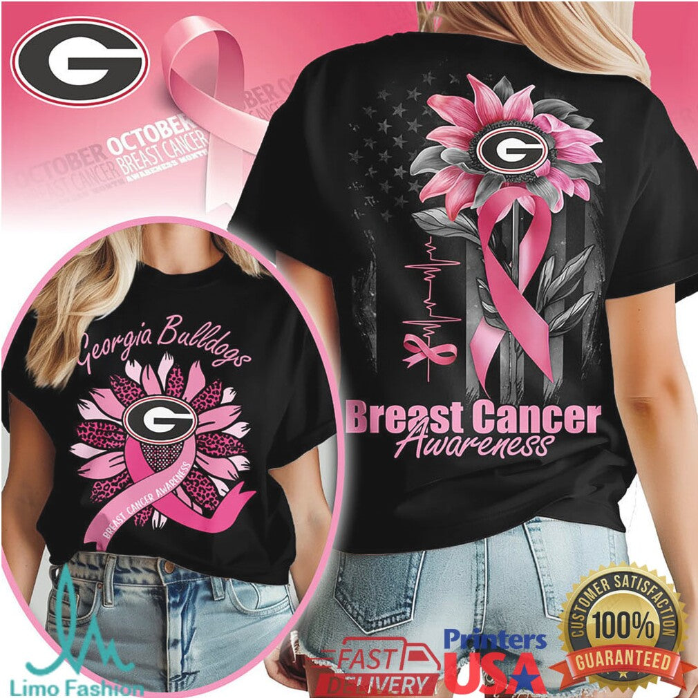 Georgia Bulldogs Sunflower Breast Cancer Awareness T Shirt