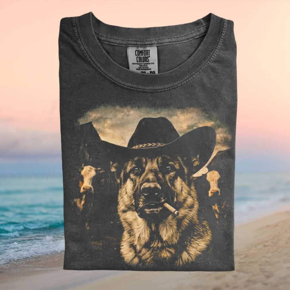 German Shepherd Cowboy Hat Smoking Western Graphic T Shirt - Limotees LLC