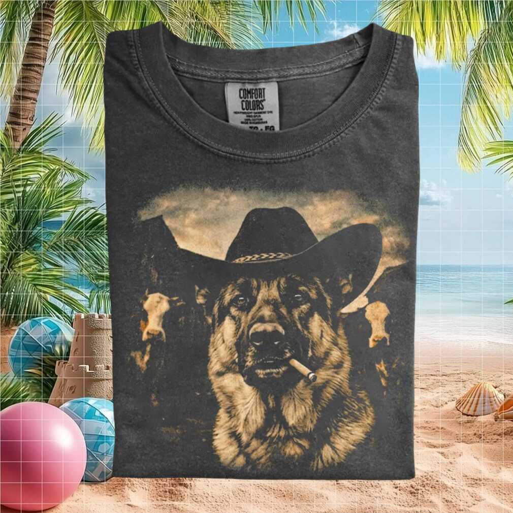 German Shepherd Cowboy Hat Smoking Western Graphic T Shirt - Limotees LLC