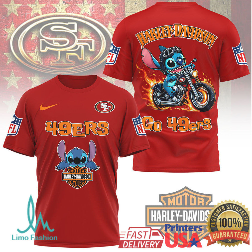 San Francisco 49ers Official NFL Stitch Harley Davidson 3D Shirt - Limotees LLC