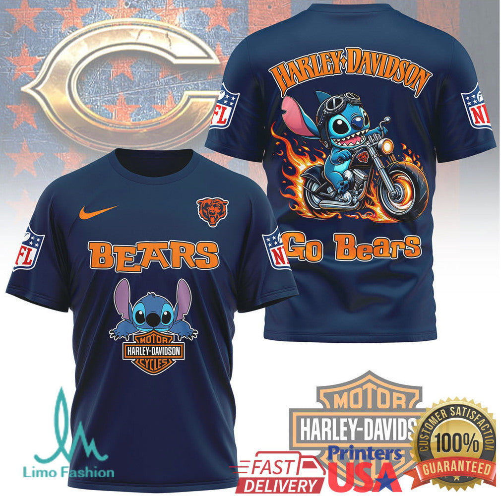 Chicago Bears Official NFL Stitch Harley Davidson 3D Shirt - Limotees LLC