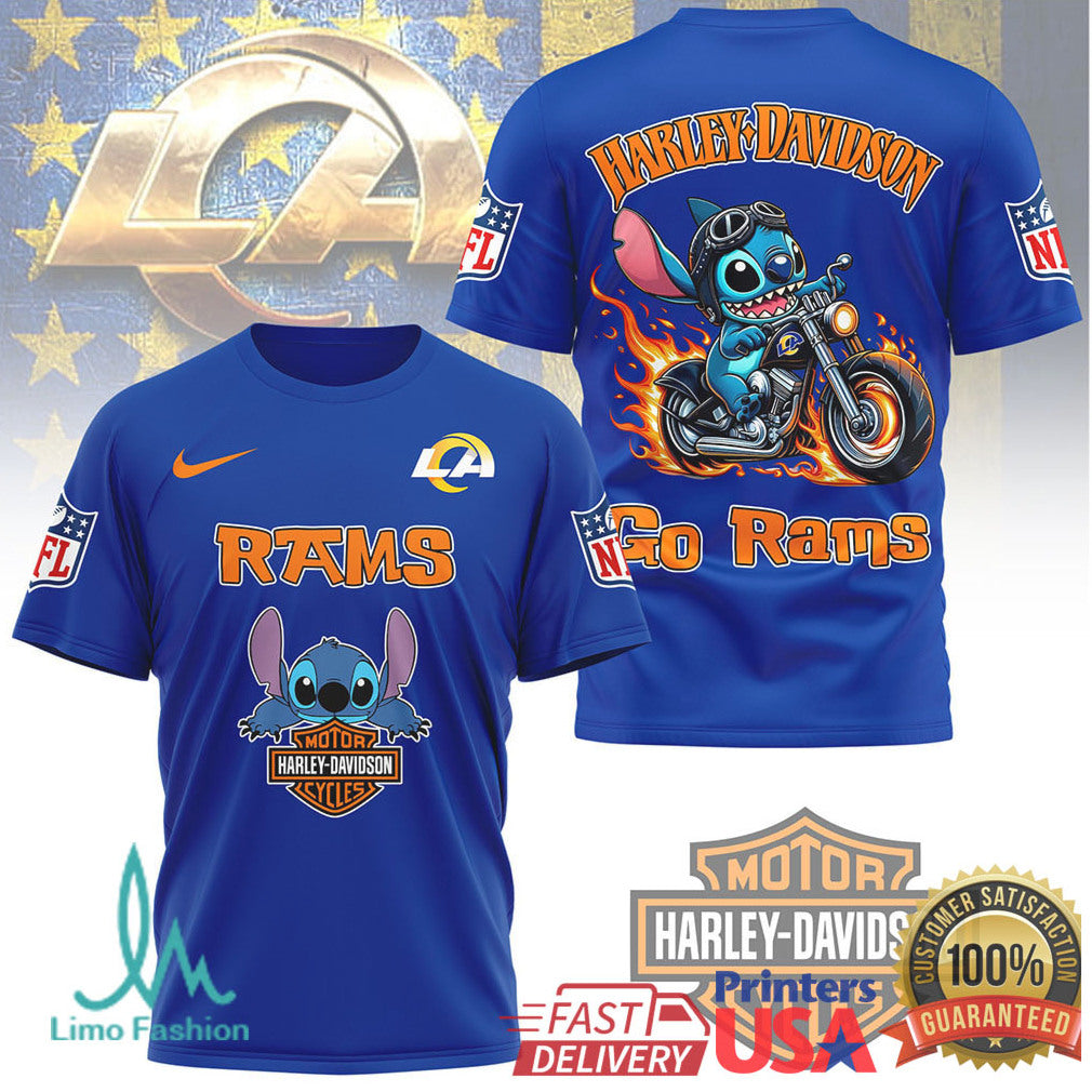 Los Angeles Rams Official NFL Stitch Harley Davidson 3D Shirt - Limotees LLC