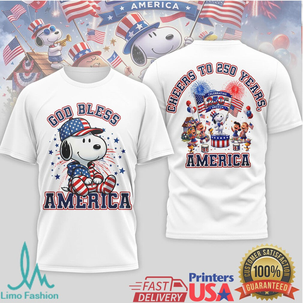 God Bless America Snoopy 250th Anniversary Patriotic White T Shirt - Limotees LLC