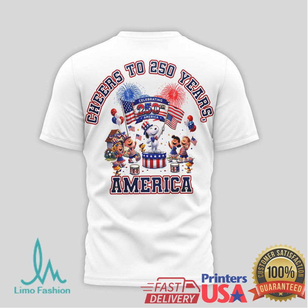 God Bless America Snoopy 250th Anniversary Patriotic White T Shirt - Limotees LLC