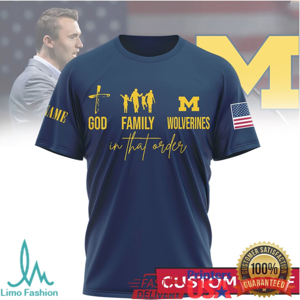 God Family Michigan Wolverines Custom Name Navy Blue Fan T Shirt - Limotees LLC