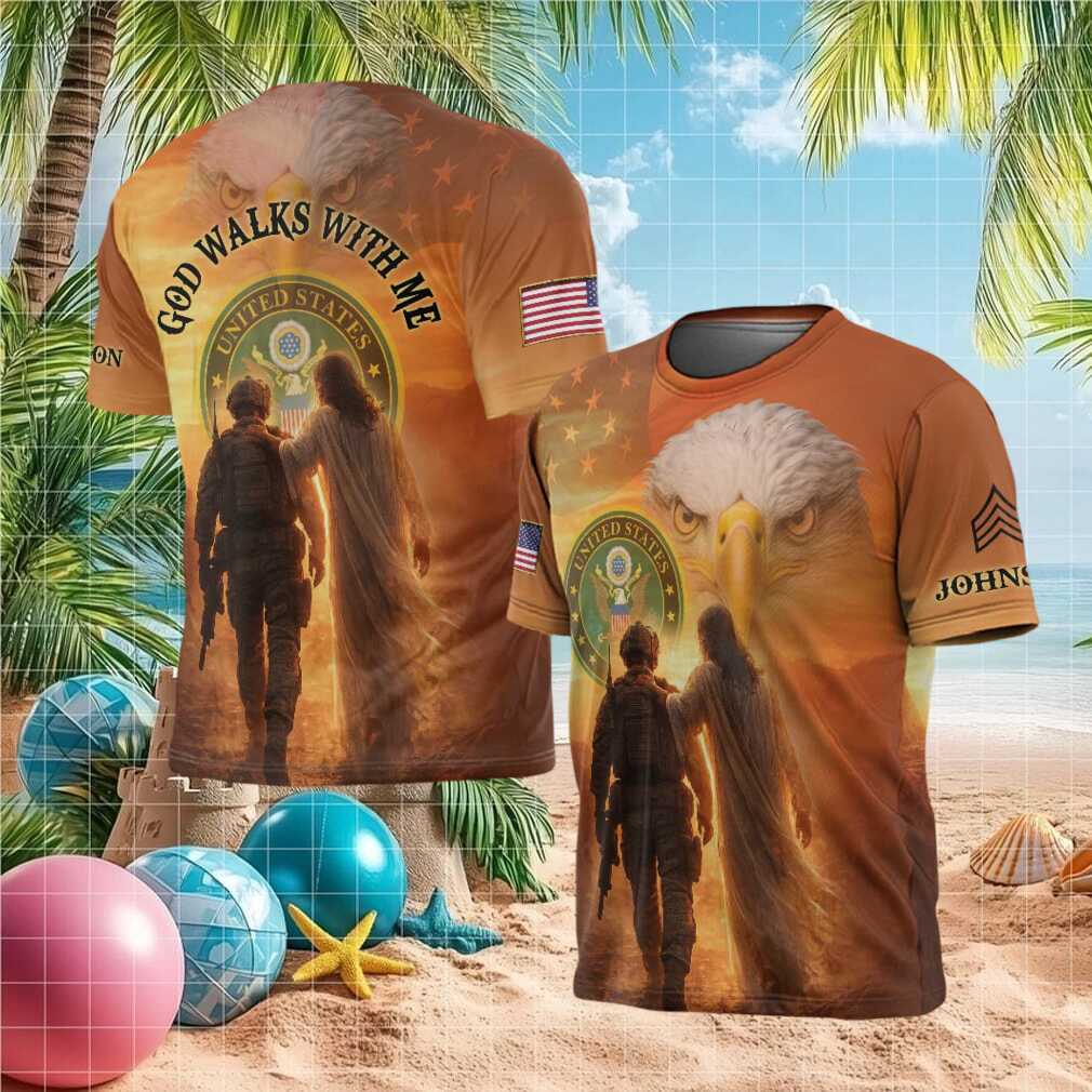 God Walks With Me U.S. Army Soldier and Jesus Patriotic T Shirt - Limotees LLC