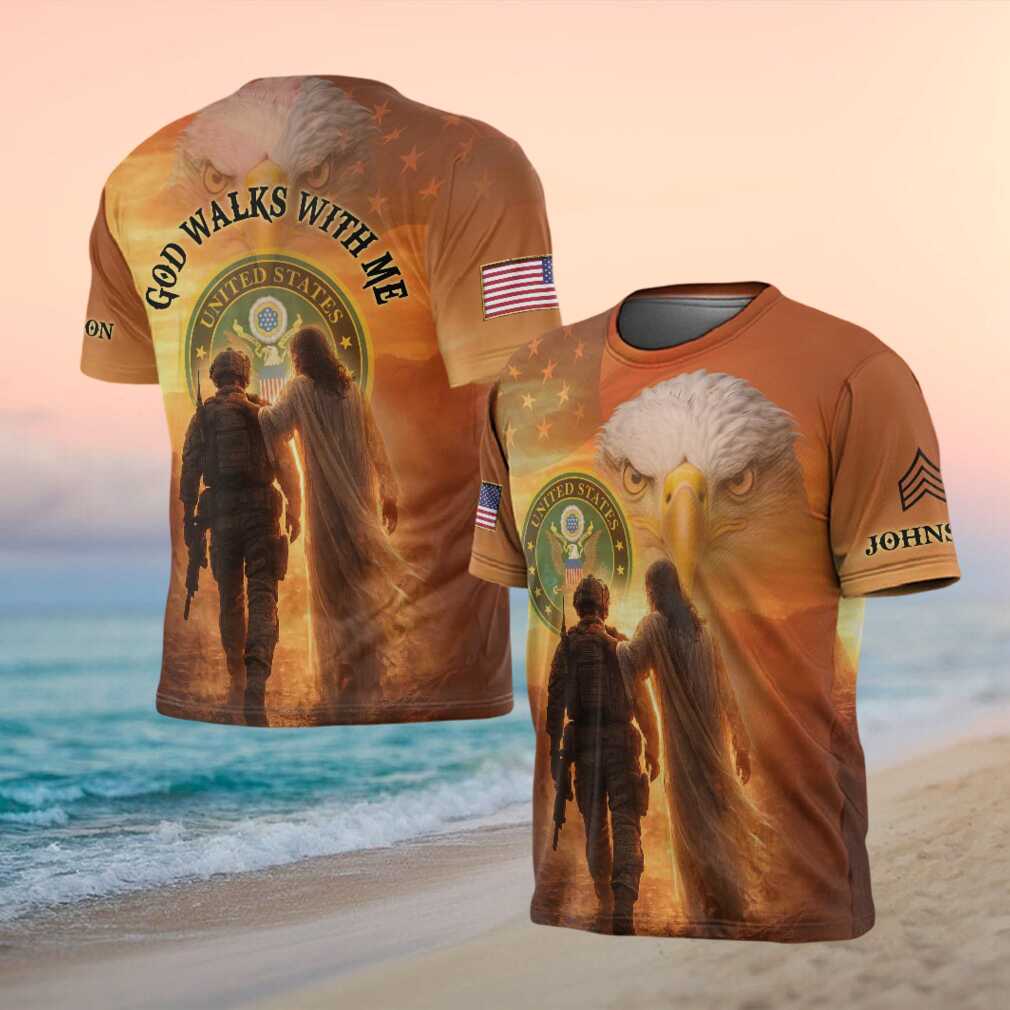 God Walks With Me U.S. Army Soldier and Jesus Patriotic T Shirt - Limotees LLC