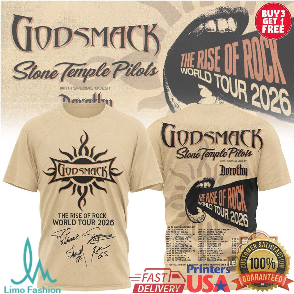 Godsmack & Stone Temple Pilots The Rise of Rock World Tour 2026 T Shirt - Limotees LLC