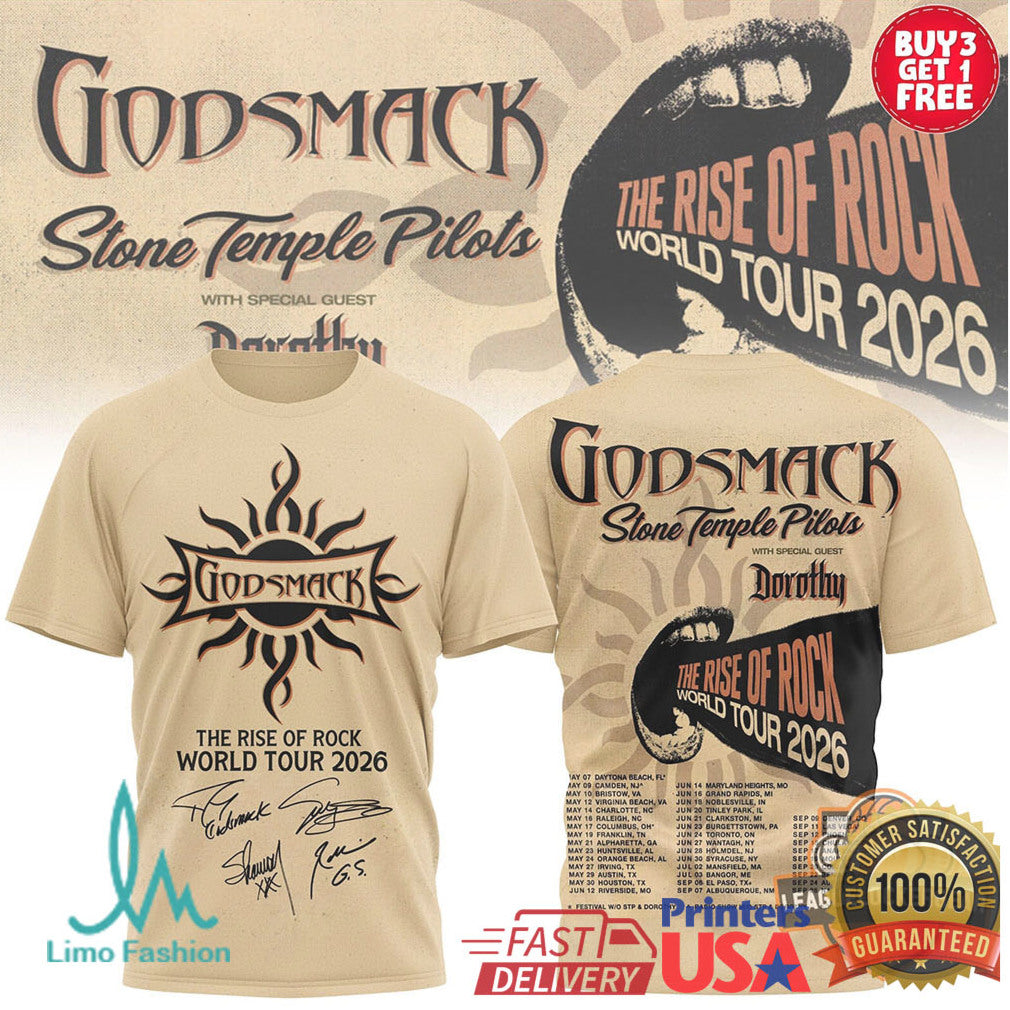 Godsmack & Stone Temple Pilots The Rise of Rock World Tour 2026 T Shirt - Limotees LLC