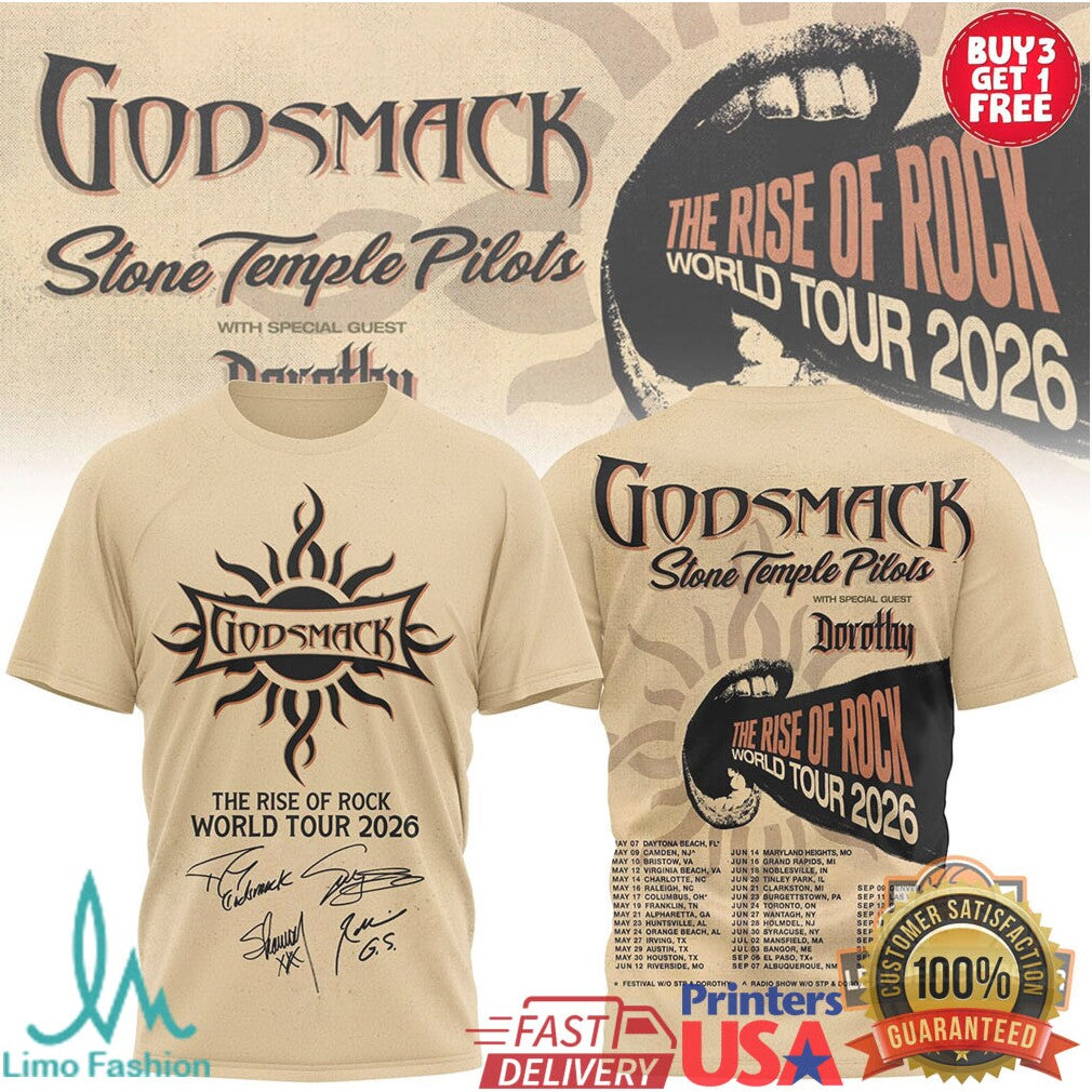 Godsmack & Stone Temple Pilots The Rise of Rock World Tour 2026 T Shirt - Limotees LLC