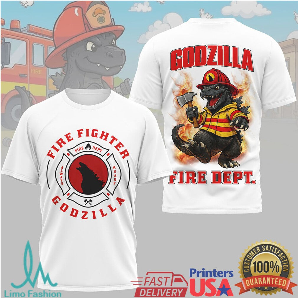 Godzilla Firefighter Fire Dept. Kaiju Hero Graphic T Shirt - Limotees LLC