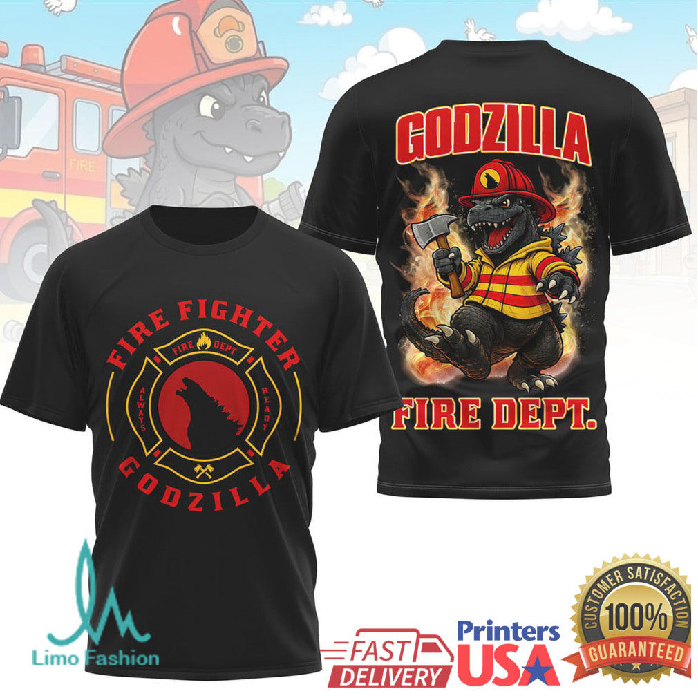 Godzilla Firefighter Fire Dept. Kaiju Hero Graphic T Shirt - Limotees LLC