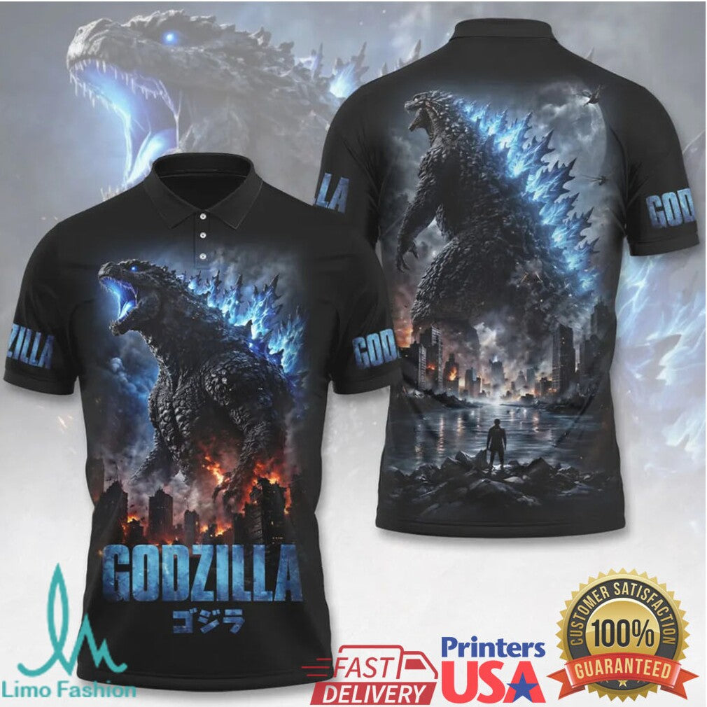 Godzilla King of the Monsters Blue Atomic Breath City Chaos Graphic T Shirt - Limotees LLC
