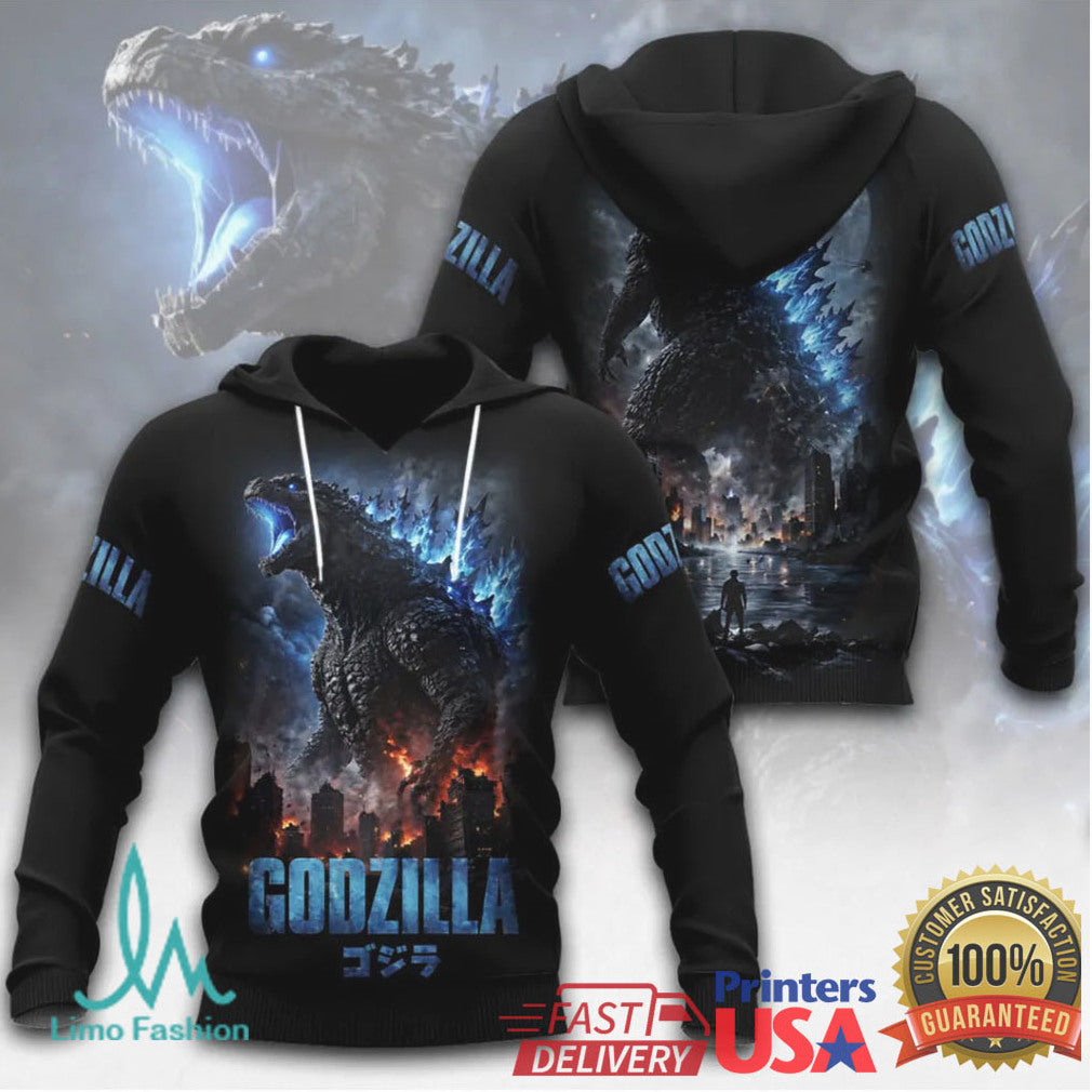 Godzilla King of the Monsters Blue Atomic Breath City Chaos Graphic T Shirt - Limotees LLC