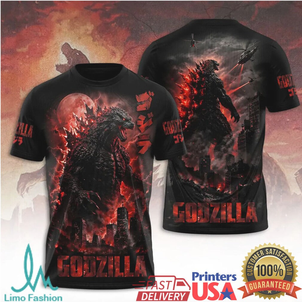 Godzilla Red Atomic Flare Burning King of the Monsters Action T Shirt - Limotees LLC