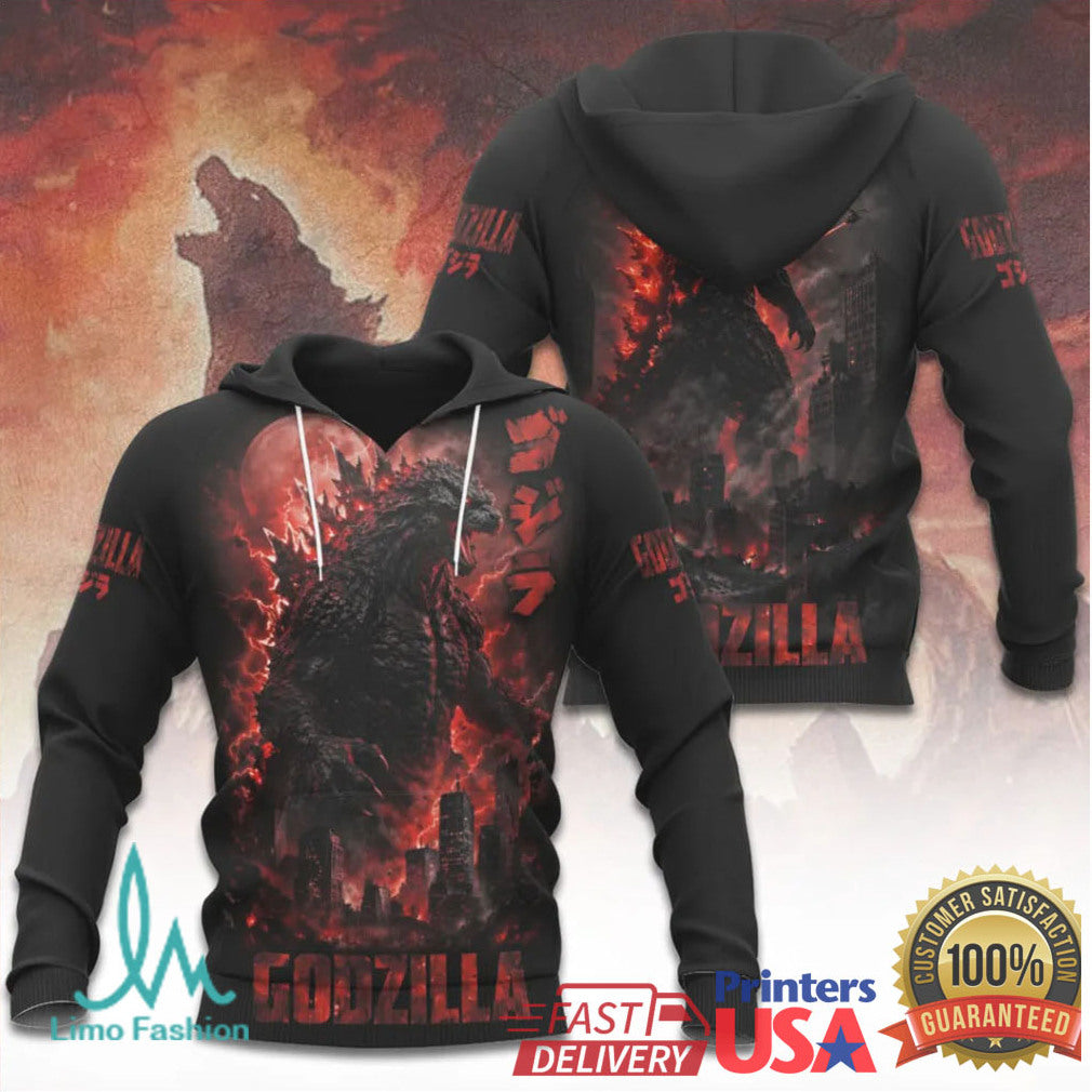 Godzilla Red Atomic Flare Burning King of the Monsters Action T Shirt - Limotees LLC