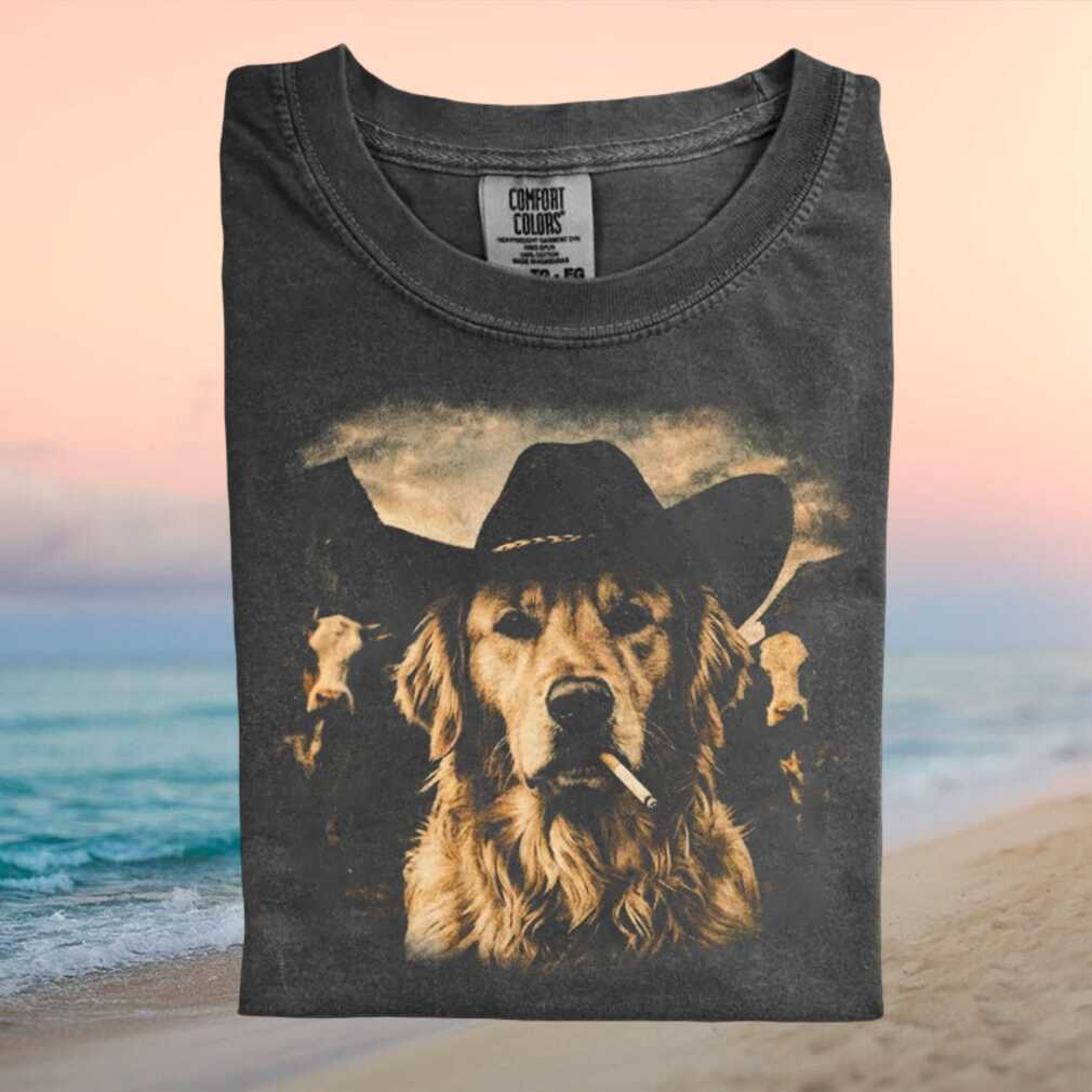 Golden Retriever Cowboy Hat Smoking Vintage Western T Shirt - Limotees LLC