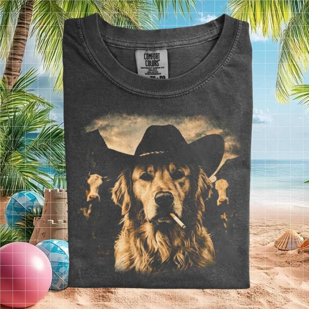 Golden Retriever Cowboy Hat Smoking Vintage Western T Shirt - Limotees LLC