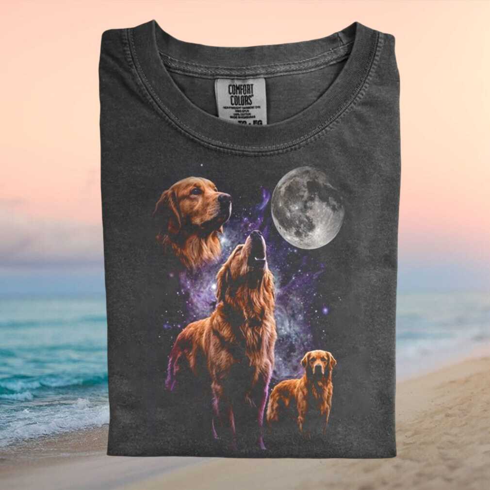 Golden Retriever Three Moon Galaxy Nebula Howling Dog T Shirt - Limotees LLC