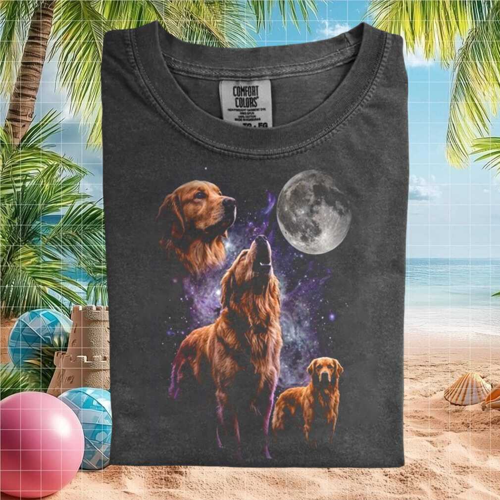 Golden Retriever Three Moon Galaxy Nebula Howling Dog T Shirt - Limotees LLC