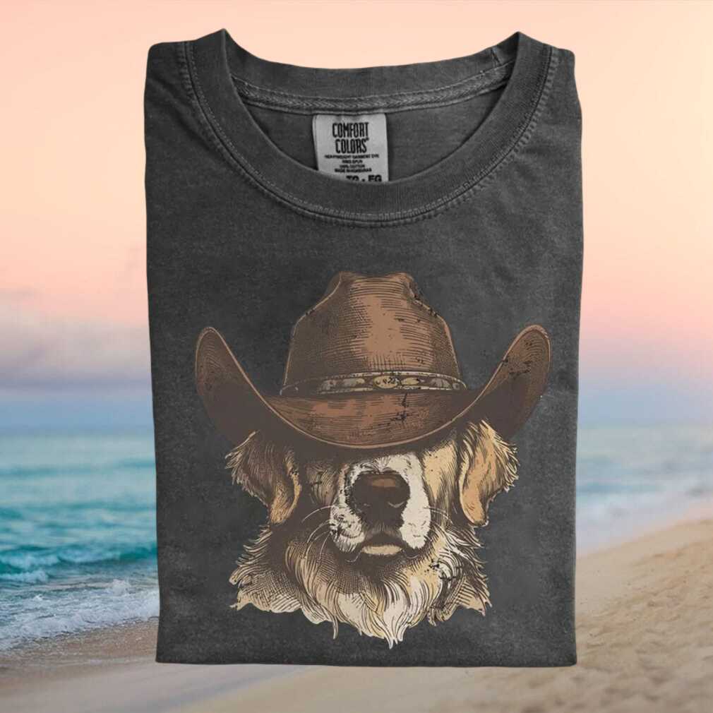 Golden Retriever Wearing Cowboy Hat Western Style Dog T Shirt - Limotees LLC