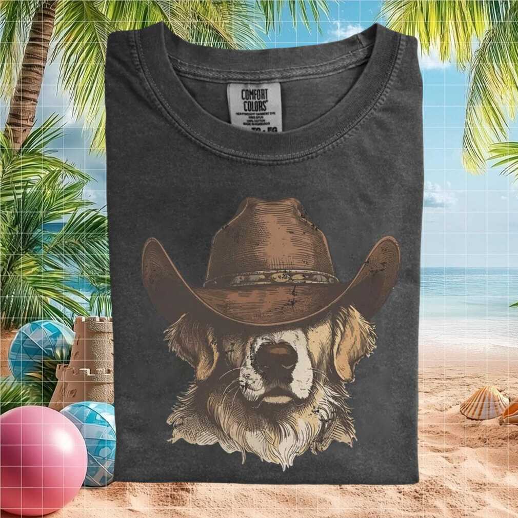 Golden Retriever Wearing Cowboy Hat Western Style Dog T Shirt - Limotees LLC