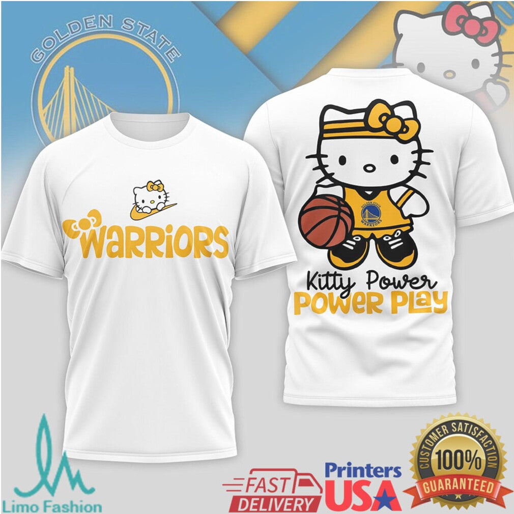 Golden State Warriors Kitty Power Play T Shirt Dub Nation Cute Fan Apparel - Limotees LLC