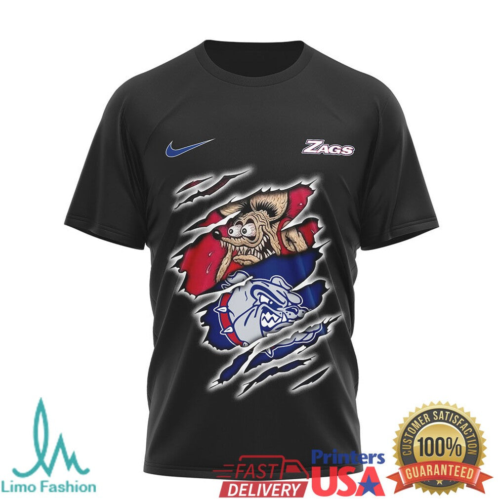 Gonzaga Bulldogs Rat Fink Style Apparel T Shirt Built to Play Not to Bow