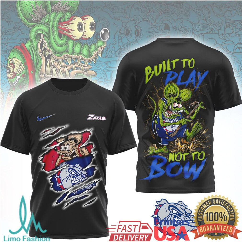 Gonzaga Bulldogs Zags Rat Fink Style Built To Play Not To Bow T Shirt - Limotees LLC