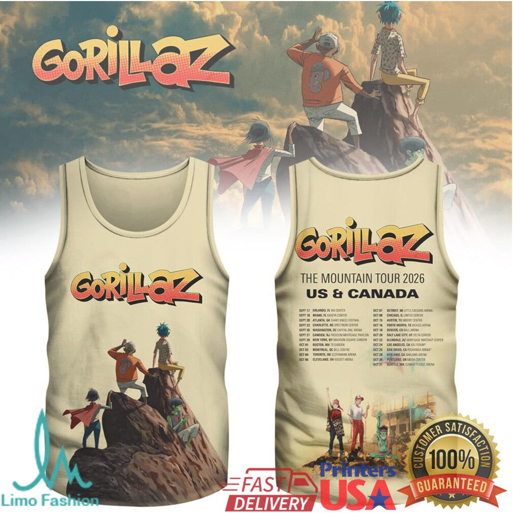 Gorillaz The Mountain Tour 2026 US & Canada Dates Cream Graphic T Shirt - Limotees LLC