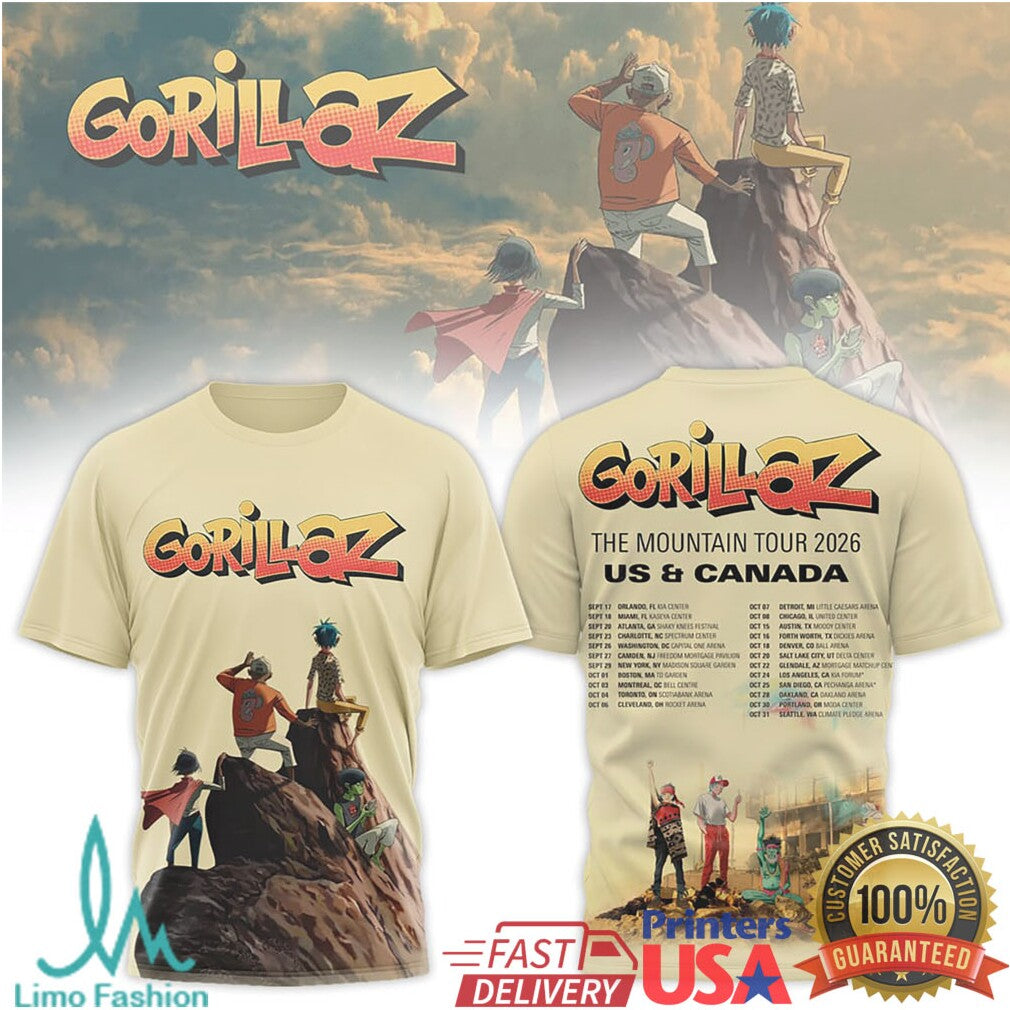 Gorillaz The Mountain Tour 2026 US & Canada Dates Cream Graphic T Shirt - Limotees LLC