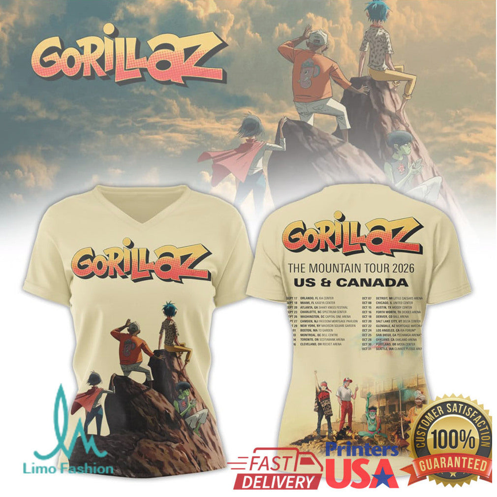 Gorillaz The Mountain Tour 2026 US & Canada Dates Cream Graphic T Shirt - Limotees LLC