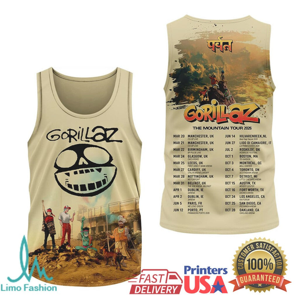 Gorillaz The Mountain Tour 2026 World Tour Skeleton Logo Tan Sweatshirt - Limotees LLC