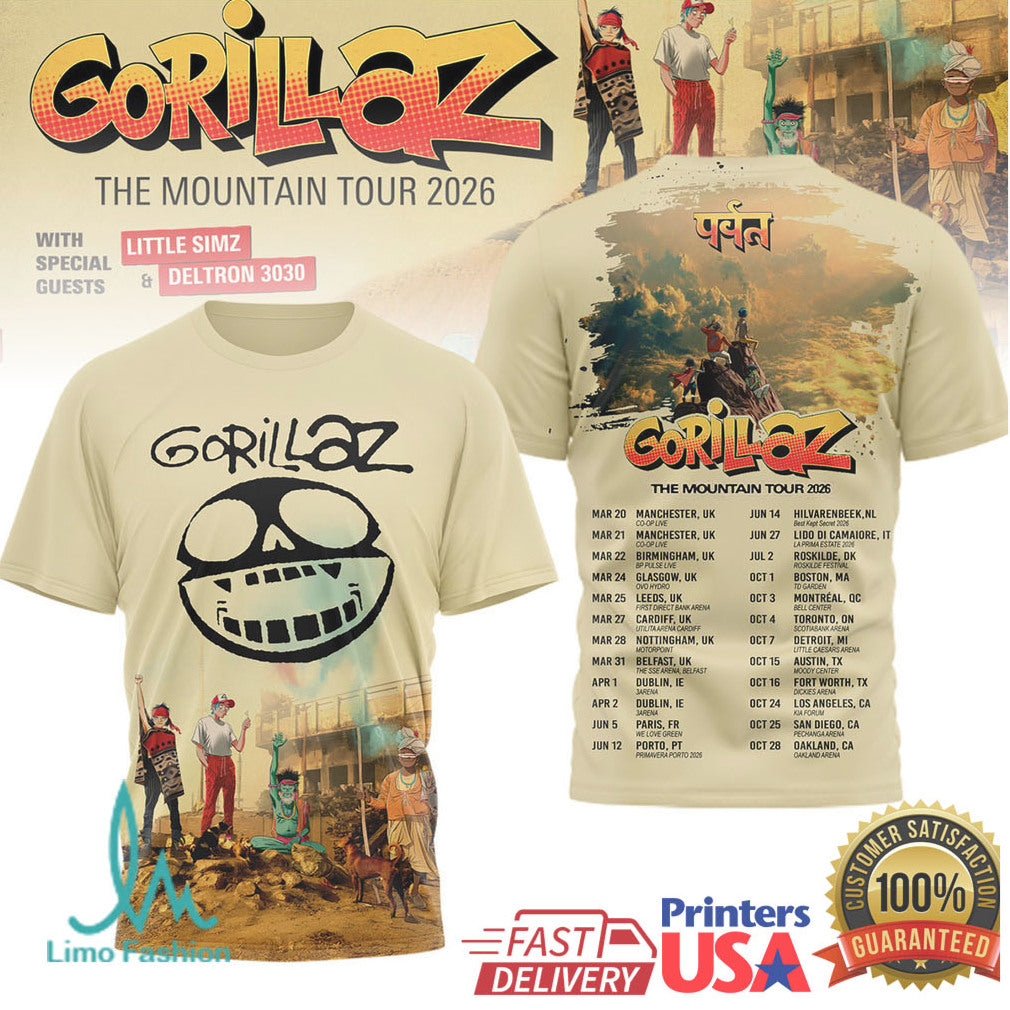 Gorillaz The Mountain Tour 2026 World Tour Skeleton Logo Tan Sweatshirt - Limotees LLC
