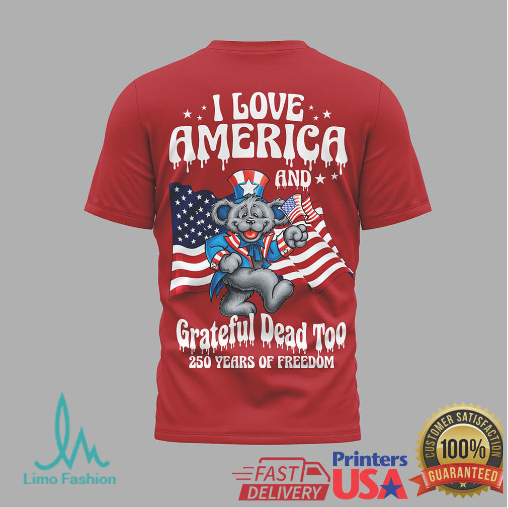 Grateful Dead America 250 Years of Freedom Patriotic Red T Shirt - Limotees LLC