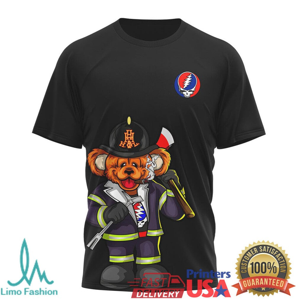 Grateful Dead Fire Department FDNY Dancing Bear Firefighter Skull T Shirt - Limotees LLC
