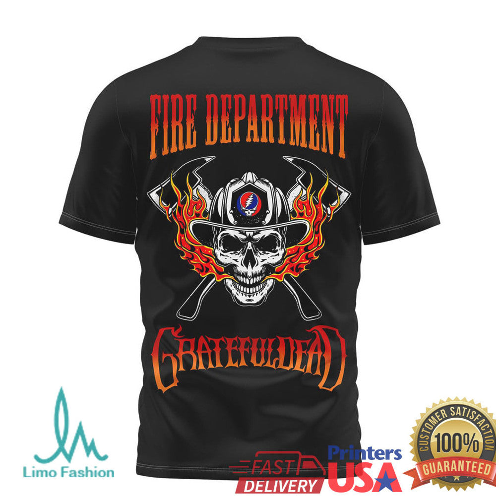 Grateful Dead Fire Department FDNY Dancing Bear Firefighter Skull T Shirt - Limotees LLC