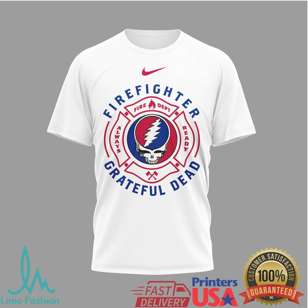 Grateful Dead Firefighter Dancing Bear Fire Dept White T Shirt - Limotees LLC