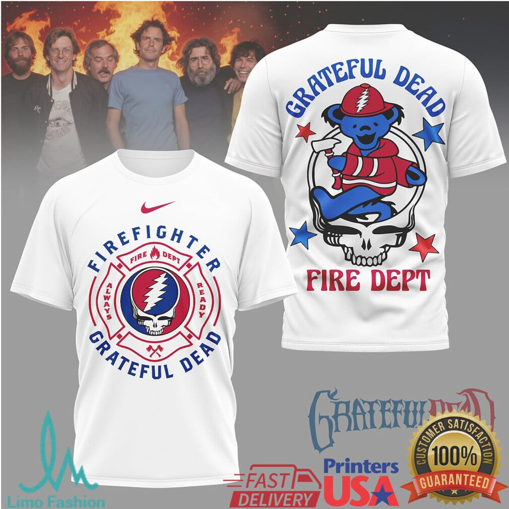 Grateful Dead Firefighter Dancing Bear Fire Dept White T Shirt - Limotees LLC