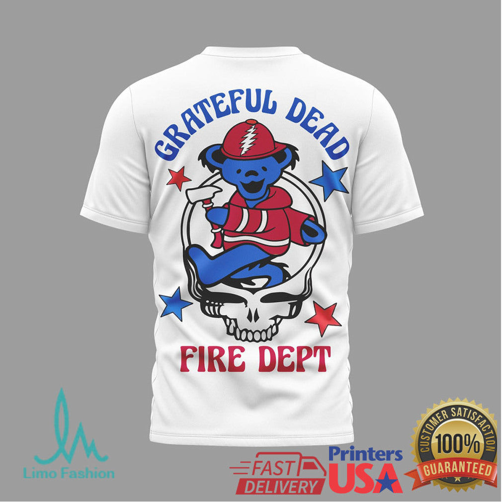 Grateful Dead Firefighter Dancing Bear Fire Dept White T Shirt - Limotees LLC