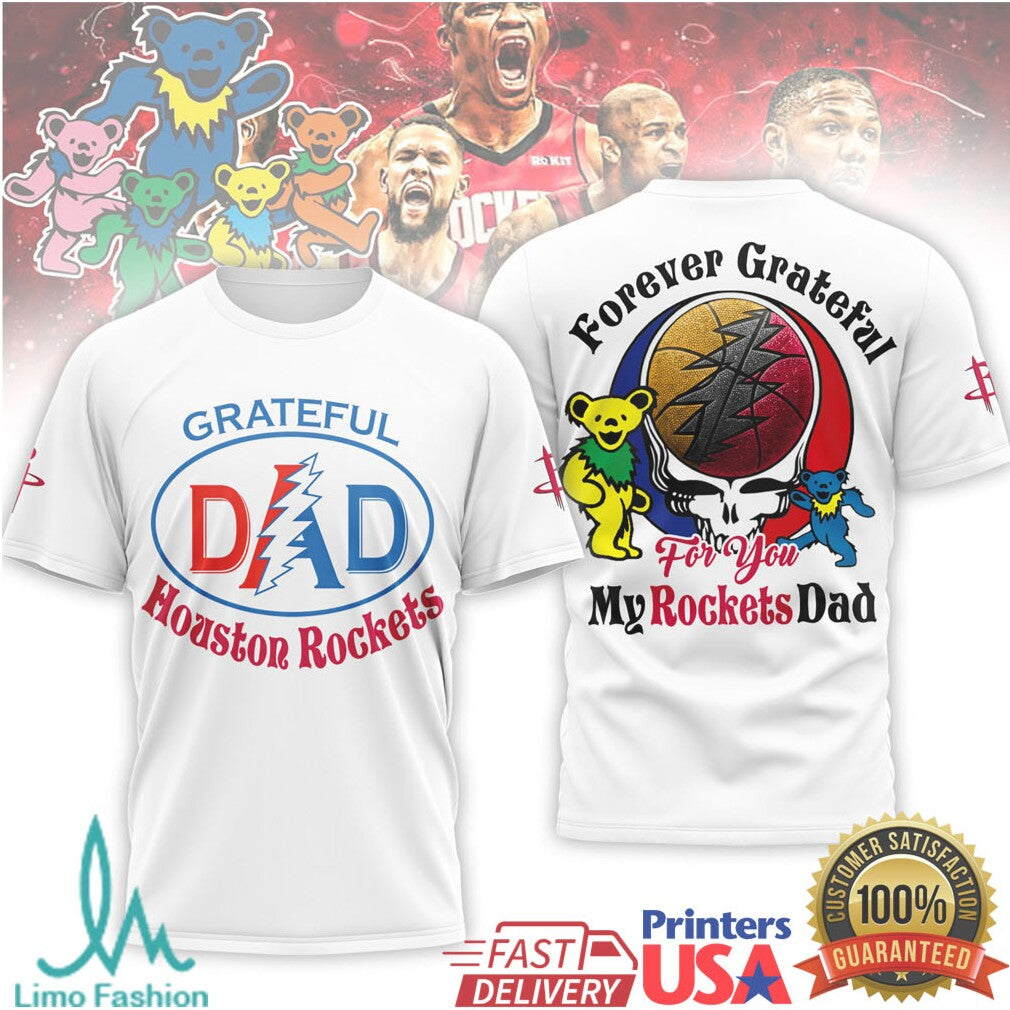 Grateful Dead Houston Rockets Dad Forever Grateful Basketball Fan Gift T Shirt - Limotees LLC