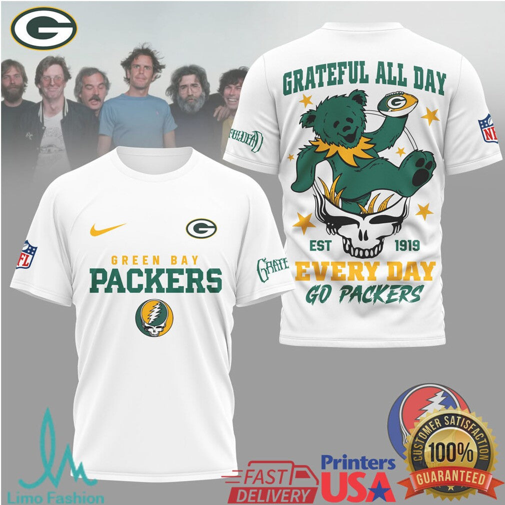 Grateful Dead X Green Bay Packers Dancing Bear Nfl T Shirt - Limotees LLC