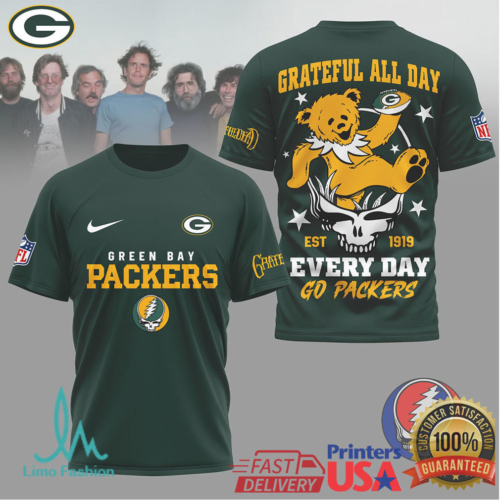 Grateful Dead X Green Bay Packers Dancing Bear Nfl T Shirt - Limotees LLC